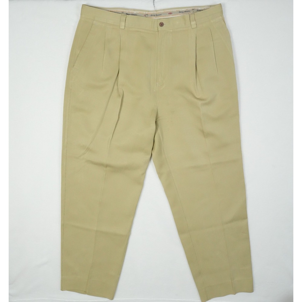 Tommy Bahama Men 40 Fits 38 Silk Cotton Pleated Trousers Tan Ribbed Resort Pants